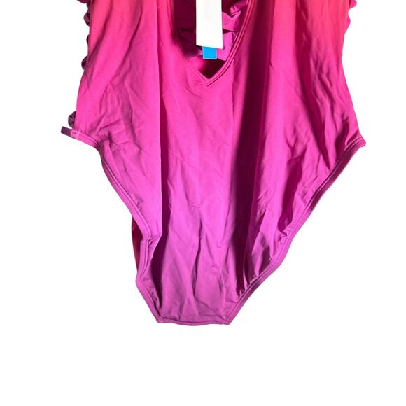 Bleu Rod Beattie Cool Breeze Pink Lace Up Sides Ombre V-Neck One Piece Swimsuit - Picture 11 of 12